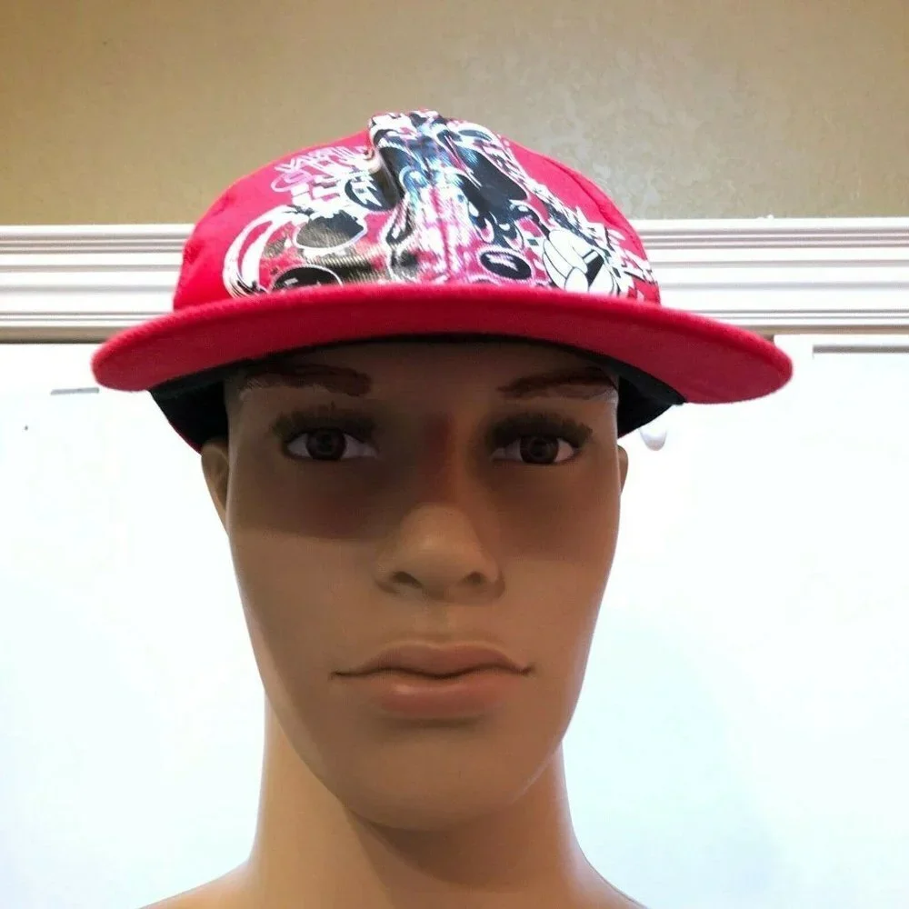 Disney Parks Adult Red Black Mickey Mouse Hat Electric Guitar Headphone Cap Hat